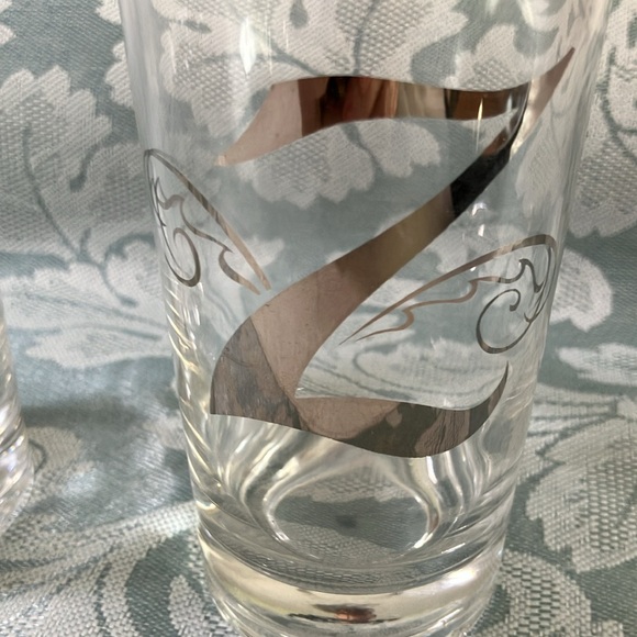 VINTAGE MONOGRAM Z SILVER RIM SCROLLS WEIGHTED QUEENS LUSTERWARE HIGHBALL SET 2 - Picture 8 of 9